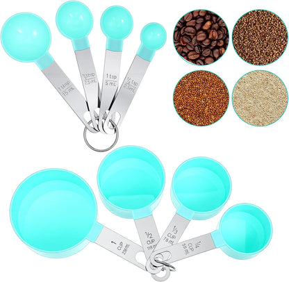 8 PCS Measuring Cups and Spoons Set, Nesting Measuring Cups and Spoons with Stainless Steel Handle, Clear and Easy to Read Kitchen Essentials Gadgets for Dry or Liquid Ingredients