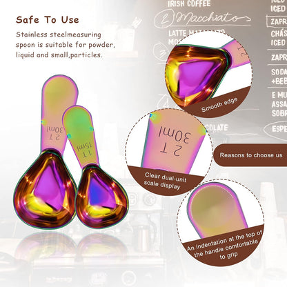 2 Pieces Stainless Steel Coffee Scoops Set(1 Tbsp,2 Tbsp) Durable Coffee Spoons with Ergonomic Handle Measuring Tablespoon for Canisters Tea Sugar Ground Coffee Whole Bean Milk Powder Flour (Golden)