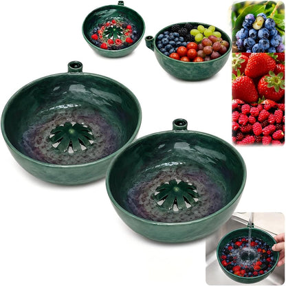 2026 Self Spinning Berry Washing Bowl Ceramic with Drain Holes, 360 Degree Cleaning Fruit Swirl Colander Center Cone, Automatic Quick Kitchen Rinse washer for Berries Vegetables Serving