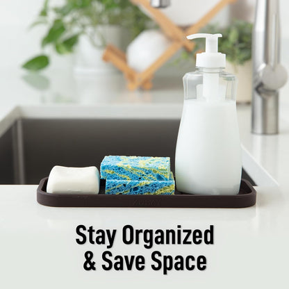 Zulay Kitchen (9x3.5in Sponge Holder for Kitchen Sink - Flexible Heavy-duty Multipurpose Sink Caddy - Counter Organizer for Kitchen, Bathroom, Makeup, Trinkets & More! (Grey)