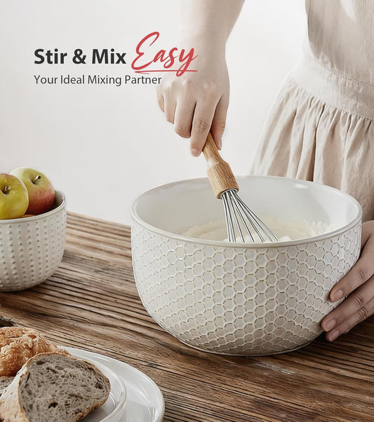 Lareina Ceramic Large Mixing Bowls Set of 4, Nesting Bowls for Cooking, Baking, Salad Etc, Serving Bowls, Mother's Day & Housewarming Gift, Microwave/Dishwasher Safe - 20/44/98/145 OZ, Ivory White