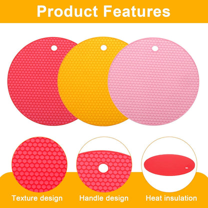 uxcell 3pcs Silicone Jar Opener Pads, 17.5cm/7" Texture Can Opener Multipurpose Round Bottle Lid Opener Non-Slip Coasters for Weak Hands Seniors Children, Orange, Blue, Gray