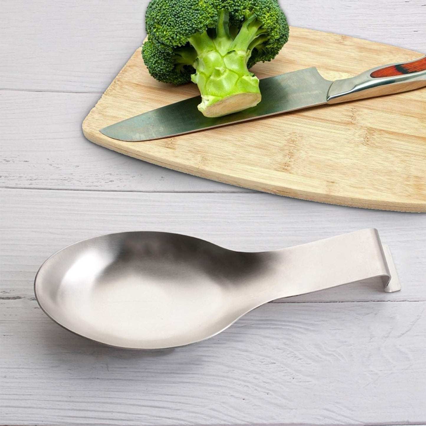 VanlonPro Stainless Steel Spoon Rest, Spatula Ladle Holder, Stainless Steel Utensil Spoon Rest Holder, Brushed Finish, Dishwasher Safe 9.8 x 3.7 Inch (Silver 1PC)