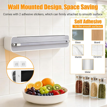 Magnetic Plastic Wrap and Foil Dispenser with Cutter, Upgrade Large Size Fits Max 12.8In x 984Ft Cling Film, Adhesive Wall Mounted Aluminum Foil and Wrap Organizer Holder for Kitchen