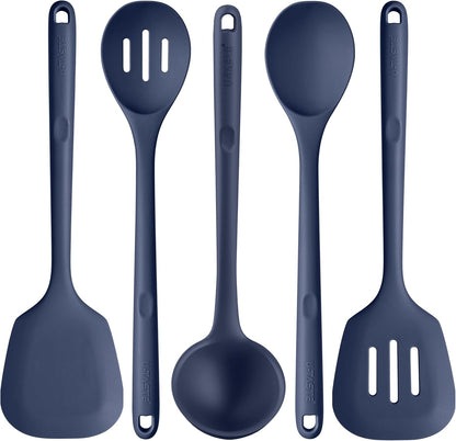 Silicone Kitchen Cooking Utensil Set: U-Taste High Heat Resistant 13.6in Long Kitchen Gadgets, BPA Free Non Stick Rubber Cook Accessories For Stir Frying, Serving, Basting, Mixing (5 Pieces, Black)