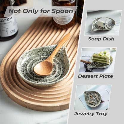 LAUCHUH Spoon Rest, Large Ceramic Spoon Holder for Kitchen Counter Spatula Rest Heat-Resistant Spoon Rest for Stove Top Cooking Utensil Holder, Farmhouse Kitchen Décor for Father's Day, Cream, 5 Inch
