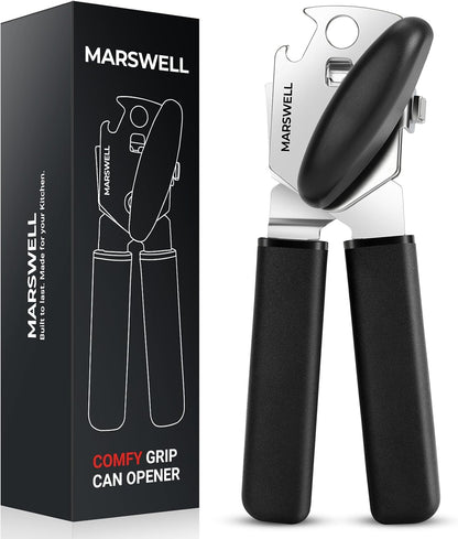 MARSWELL Heavy Duty Can Opener for Large Cans, Extra-Long Handles & Oversized Knob for Easy Cranking, Commercial Manual Hand Crank Opener Opens Big #10 Cans Smoothly, Strong All-Steel Construction