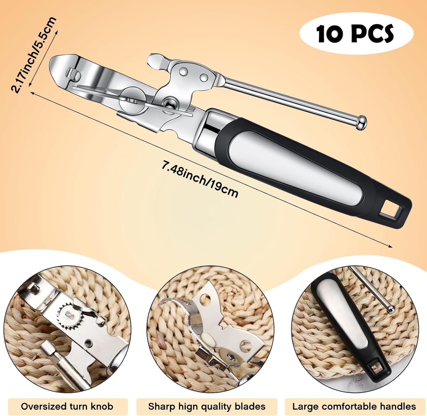 Gisafai 20 Pcs Can Opener Manual Bulk Smooth Edge with Sharp Blade and Soft Non Slip Grip Handle Heavy Duty Handheld Safety Can Opener for Kitchen Restaurant, Black and Silver