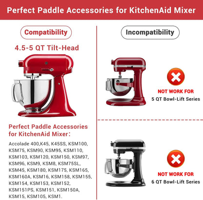 Flex Edge Beater Accessories and Attachments for KitchenAid 6 Quart Bowl-Lift Stand Mixer, Pastry Paddle Attachment for Kitchenaid, Dishwasher Safe, White