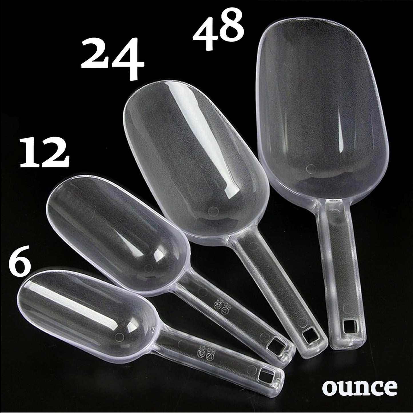 3PCS Clear Plastic Ice Scoop, 12 ounces Alec Ice Scoop, Kitchen Scoop for Ice Bucket Ice, Popcorn, Coffee Beans, Flour (12 oz.)