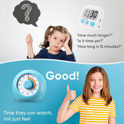 Visual Timer for Kids, 60-Minute Silent Countdown for Classroom, Home, Office, Kitchen, Rainbow Pattern Desk Timer, Time Management Tools with Silent Operation, Pomodoro Timer (Green)