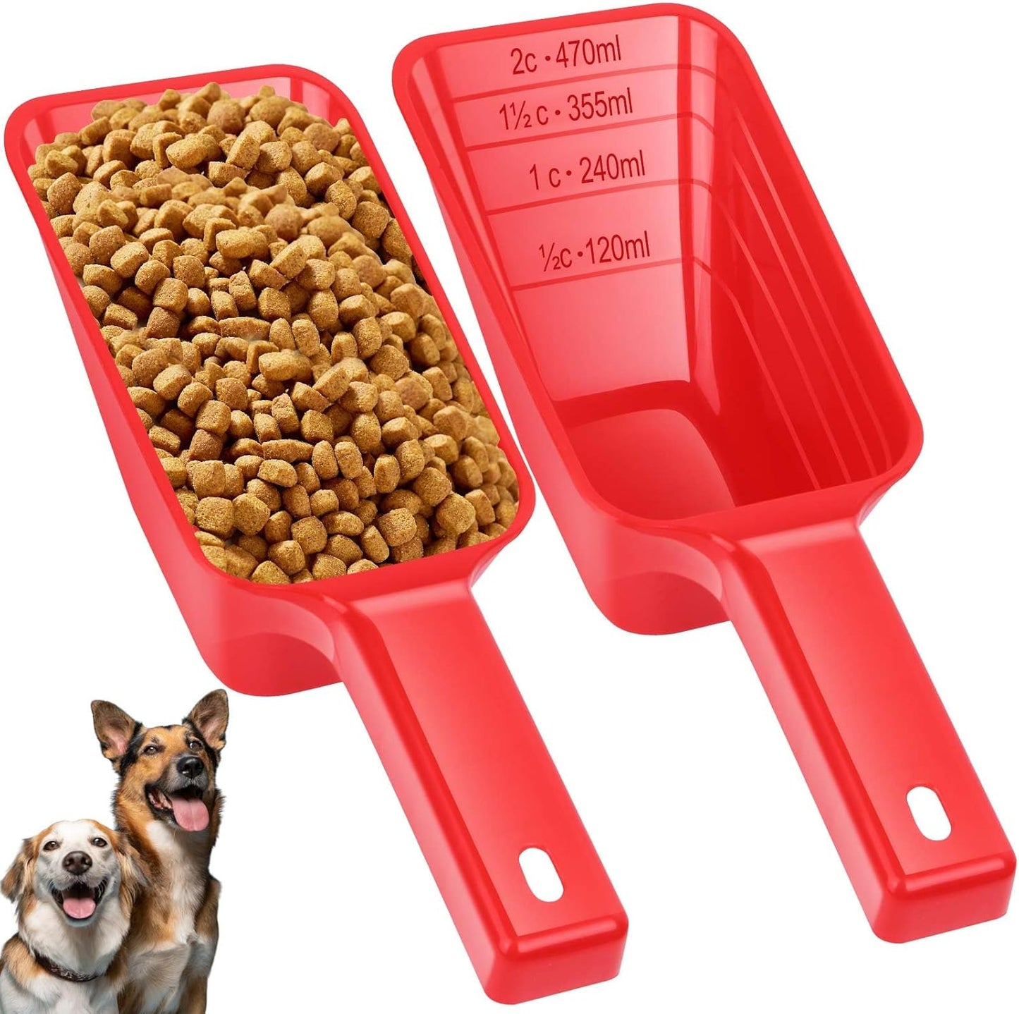 2 Cup Dog Food Scoop(2 Pack), Plastic Pet Food Scoop with Measuring Lines for Accurate Pet Food Portions,Dishwasher Safe (Grey and Pink)