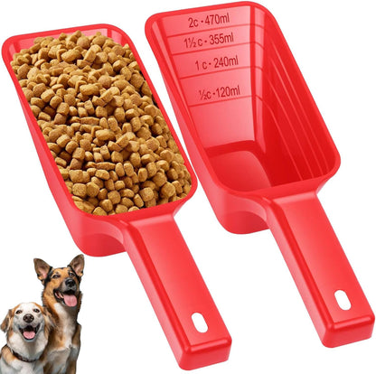2 Cup Dog Food Scoop(2 Pack), Plastic Pet Food Scoop with Measuring Lines for Accurate Pet Food Portions,Dishwasher Safe (Grey and Pink)