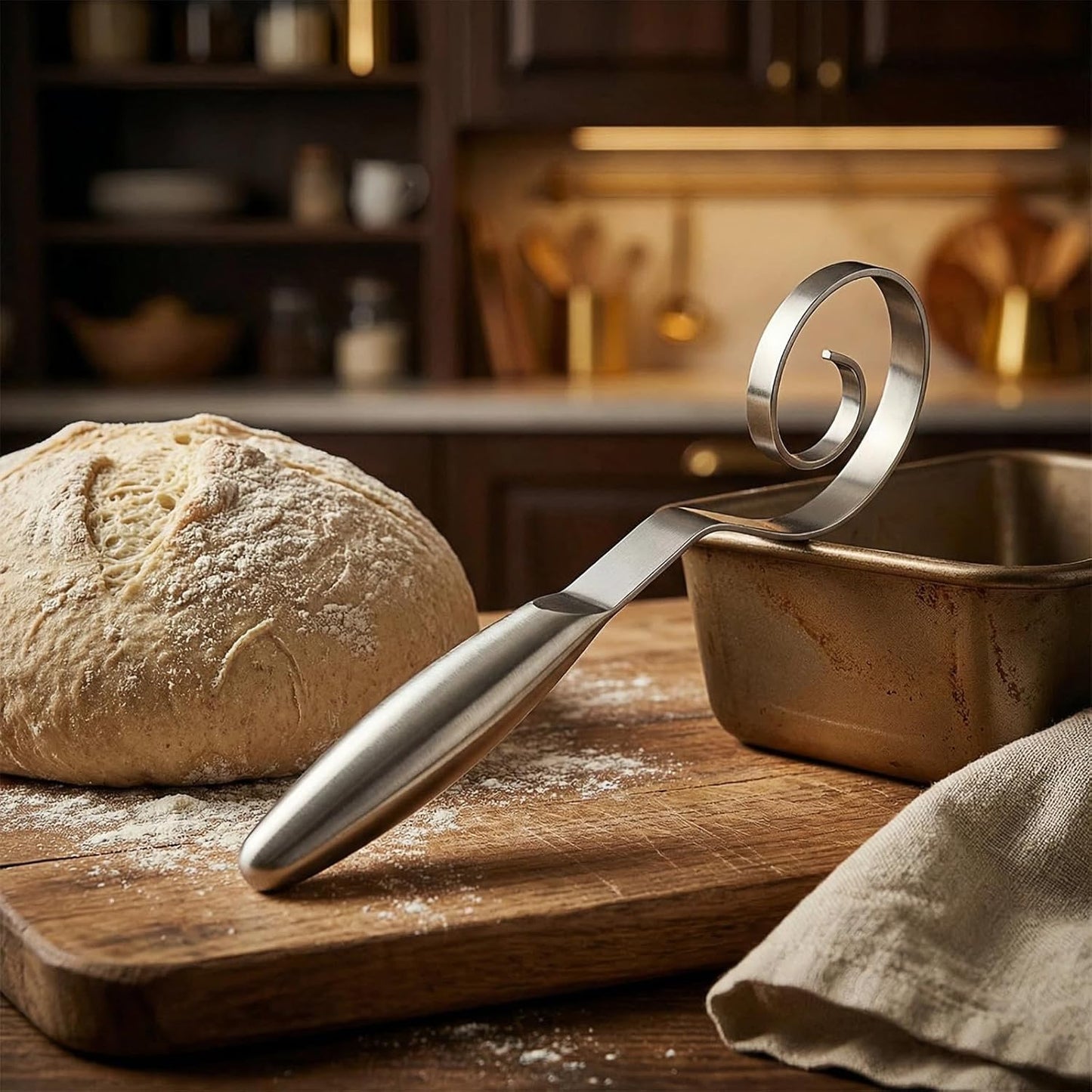 Maxjoy Danish Dough Whisk Wooden Dutch Bread Mixer with Stainless Steel Hook for Sourdough Baking Hand Tool