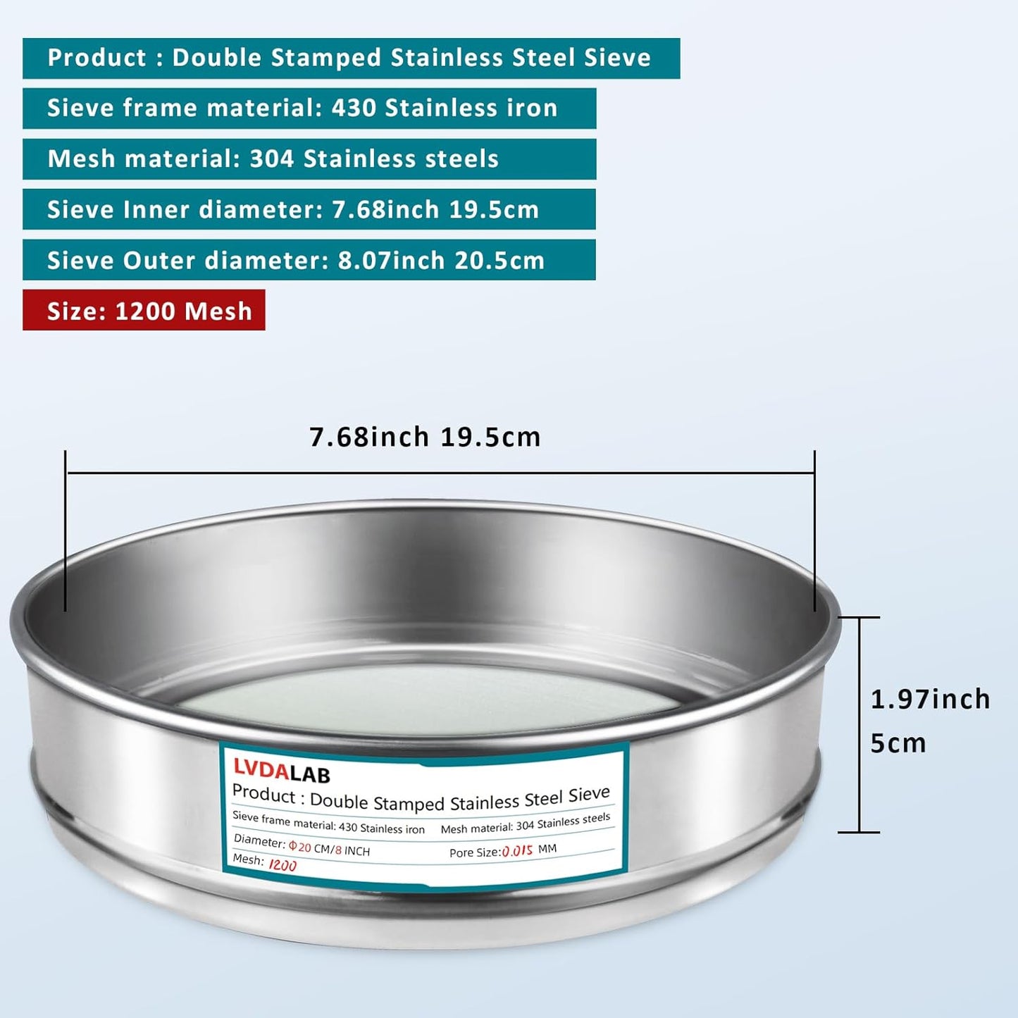 304 Stainless Steel Mesh Lab Sieve, 80 Mesh (0.2mm) Aperture Test Sieve, 7.9Inch(20cm) Diameter Economy Standard Analysis Sample Test Sieves for Industrial Laboratory Homes - Colors B