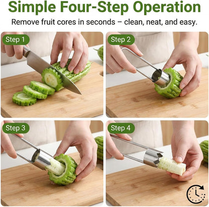 3 PCS Red Bell Pepper Seed Corer Fruit and Vegetable Corer Tool Stainless Steel Practical Kitchen Gadgets Universal Multifunctional Core Remover for Pepper Apple Pineapple Pear Easy Clean