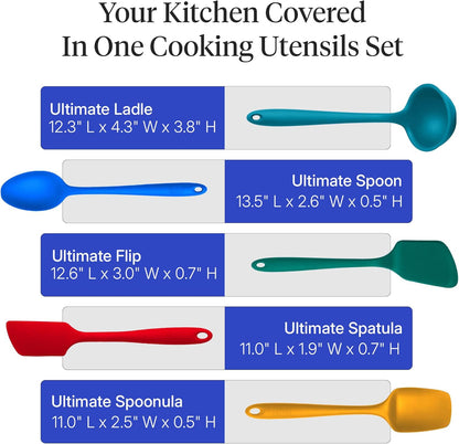 GIR: Get It Right 5-Piece Silicone Ultimate Kitchen Utensils Set - Ladle, Spatula, Flip, Spoon & Spoonula - Non-Toxic Cooking Utensils for Nonstick Cookware, Cooking and Baking - Black