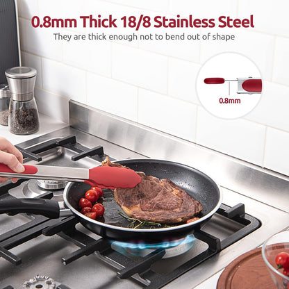600ºF Heat Resistant Kitchen Tongs: U-Taste 9 inch Silicone Cooking Tong with Firm Sealed Non Stick Rubber Tips & Silicon Coated 18/8 Stainless Steel Handle & Smooth Locking for Serving Salad (Black)