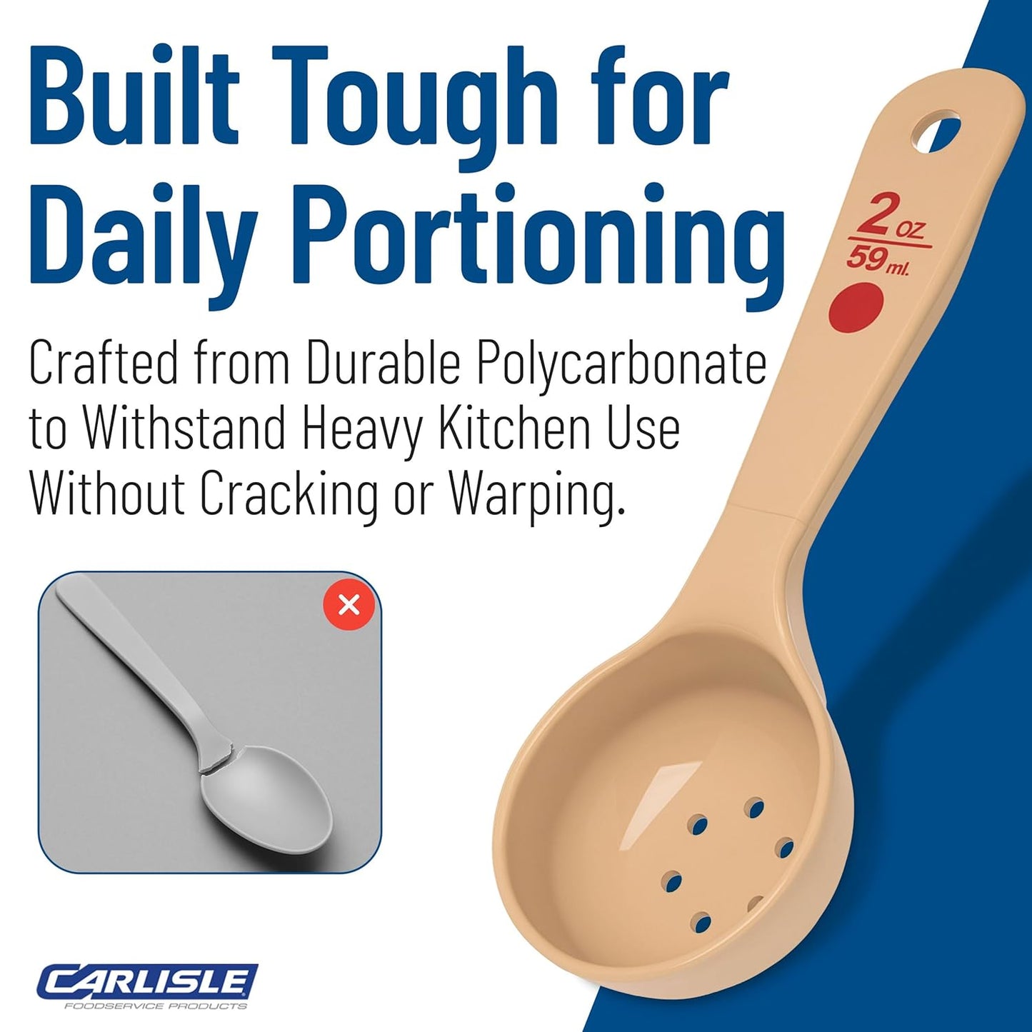 Carlisle FoodService Products Measure Miser Plastic Perforated Measuring Spoon with Short Handle, 2 Ounces, Beige