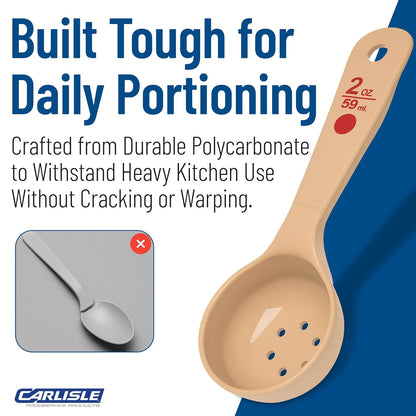 Carlisle FoodService Products Measure Miser Plastic Perforated Measuring Spoon with Short Handle, 2 Ounces, Beige