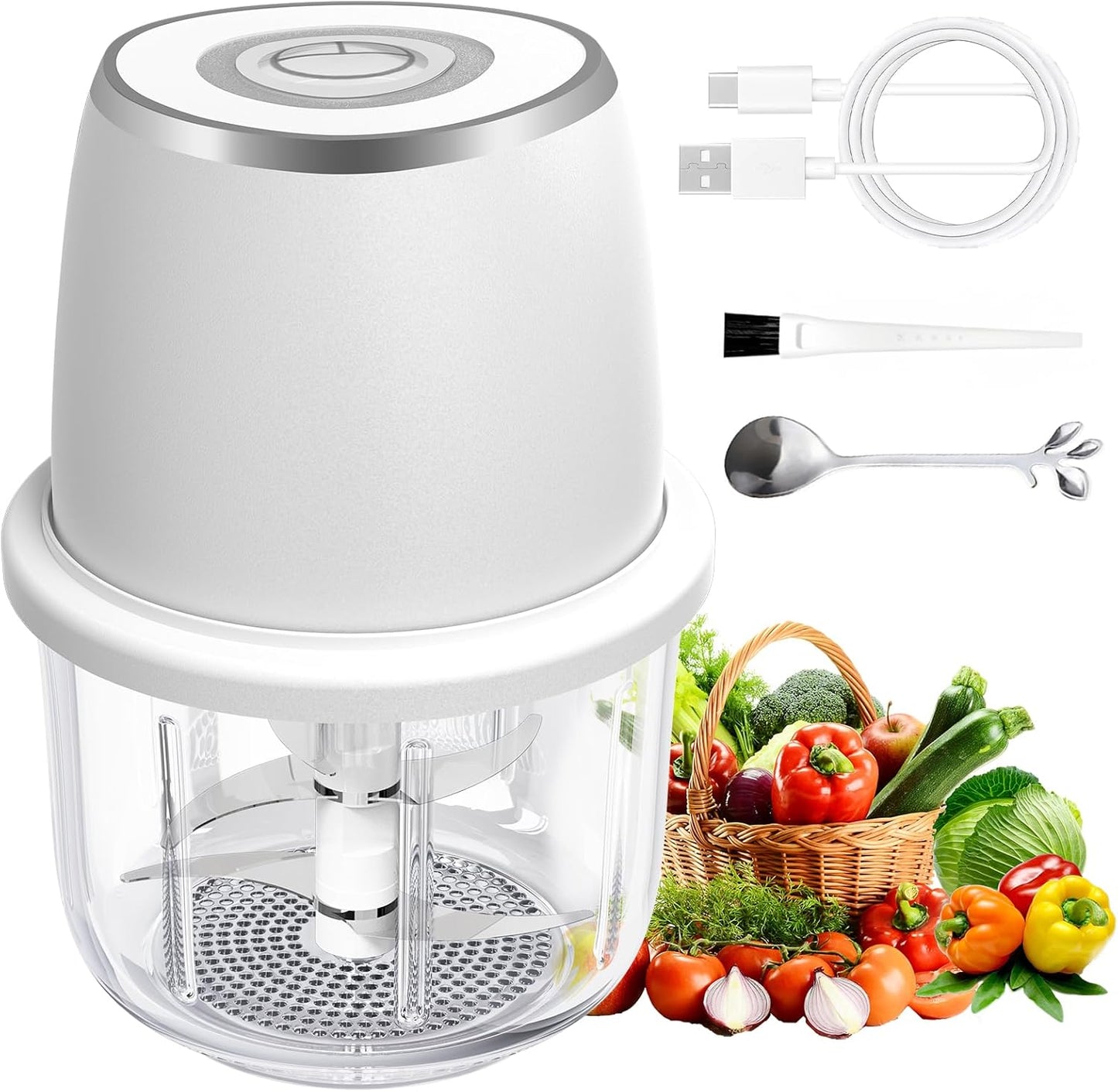 Electric Garlic Chopper, Mini Food Processor & Vegetable Chopper, 350ml Portable Cordless USB Rechargeable Garlic Chopper, Mini Chopper for Onion, Herb, Nut, Easy to Clean Glass Container（Blue）