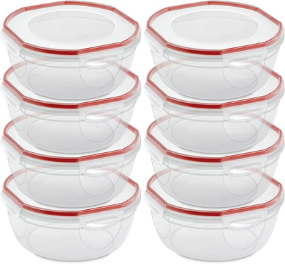 Sterilite Ultra-Seal 8.1 Qt Bowl, Large Airtight Food Storage Container, Latching Lid, Microwave and Dishwasher Safe, Clear With Red Gasket, 2-Pack