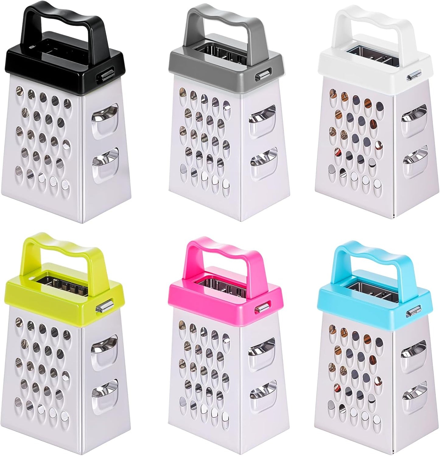 Ptwola 6 Pcs Mini Cheese Grater Professional Box Grater Stainless Steel Fine Coarse Handheld Slicer with 4 Sides Small Box Food Shredder Safe Zester for Kitchen Cheese Garlic Ginger Vegetable Potatoes