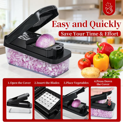 Vegetable Chopper Slicer Food Chopper with Container Veggie Dicer Cutter Salad Chopper Mandoline Slicer Cheese Grater Includes Hand Guards and Gloves & Kitchen Gadgets