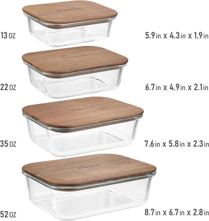 Set of 5 Nesting Glass Bowls with New Updated Acacia Lids for Foodprep, Storage, Mixing & Cooking - Microwave & Oven-ready BPA Free Durable Heat Resistant Inert Borosilicate Glass