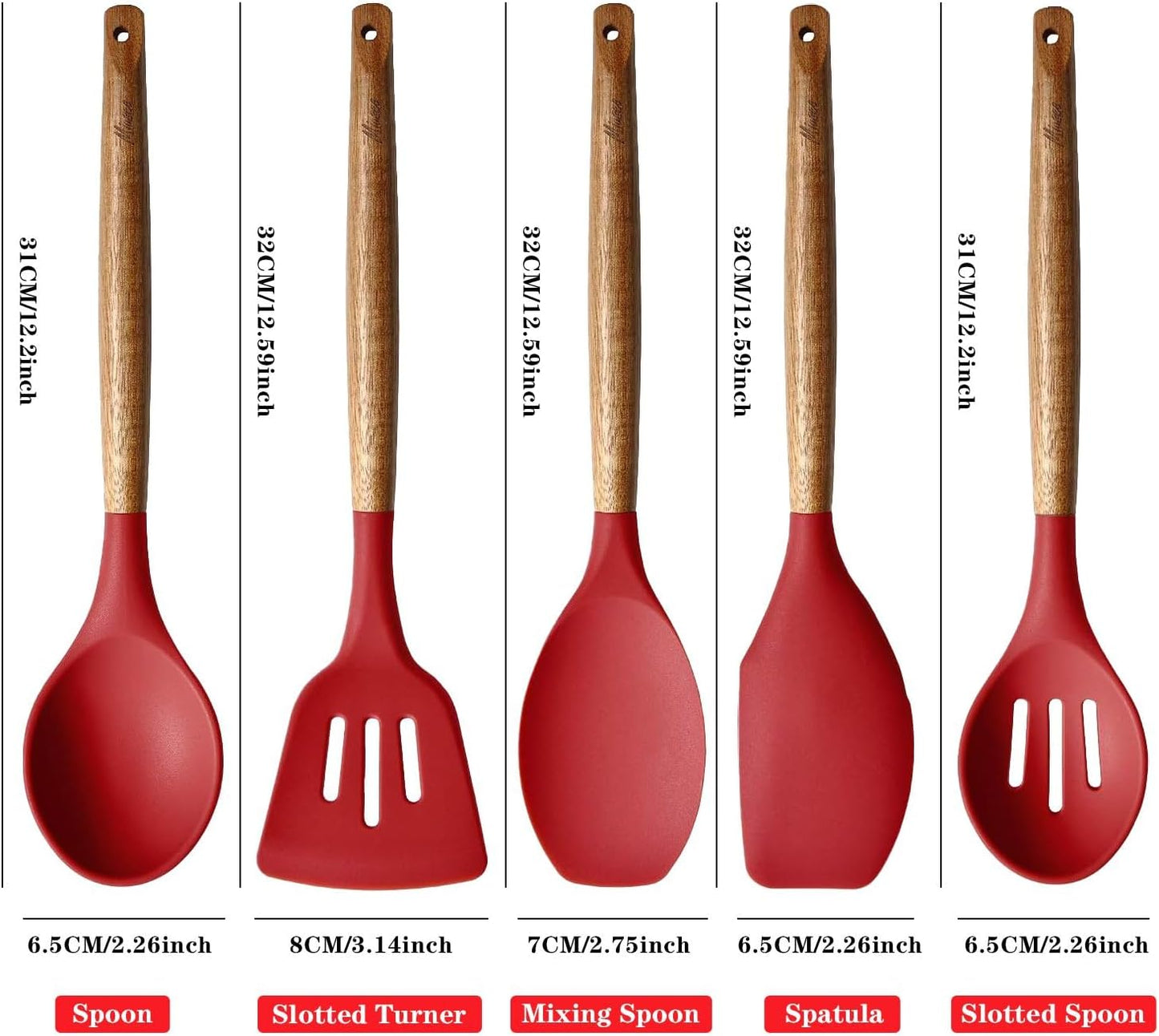 Kitchen Utensils Set, Silicone Cooking Utensils Set,Non-Stick Silicone Spatula Set with Natural Acacia Hard Wood Handle, 5 Piece, Upgraded Thickened Cookware