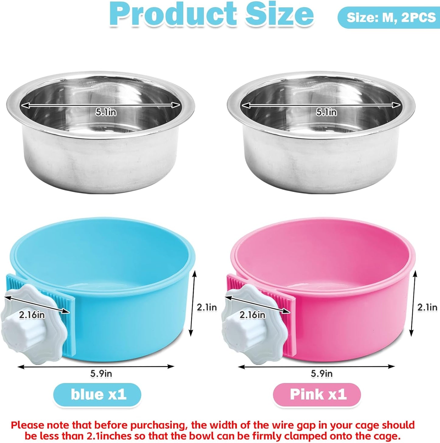 kathson 2PCS Stainless Steel Dog Bowls Set Removable no tip Puppy Food and Water Feeder Bowl Basic Metal Small Dog Bowls for Dogs Cats Rabbit Guinea Pigs Ferret