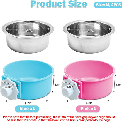 kathson 2PCS Stainless Steel Dog Bowls Set Removable no tip Puppy Food and Water Feeder Bowl Basic Metal Small Dog Bowls for Dogs Cats Rabbit Guinea Pigs Ferret