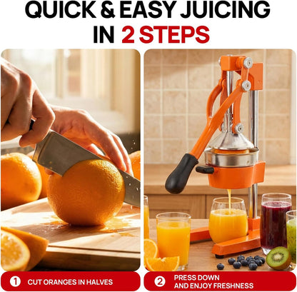 Kitchen Cast Iron Citrus Juicer,Manual Hand Press Orange Juicer,Heavy Duty Countertop Squeezer for Lemon,Orange, Easy to Use & Clean（Black)