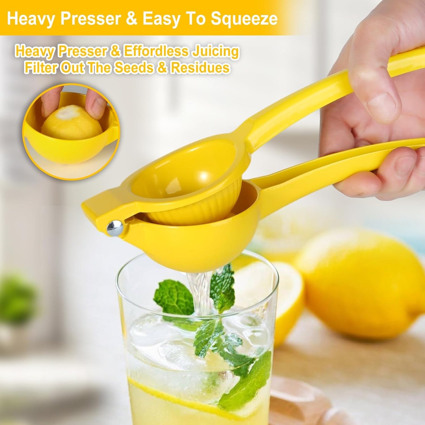 TEZZ Premium Lemon Squeezer, Large Heavy Duty Handhelp Juicer for Lemon, Metal Hand Press Citrus Juicer, Lime Squeezer Bar Tool, Manual Citrus Press