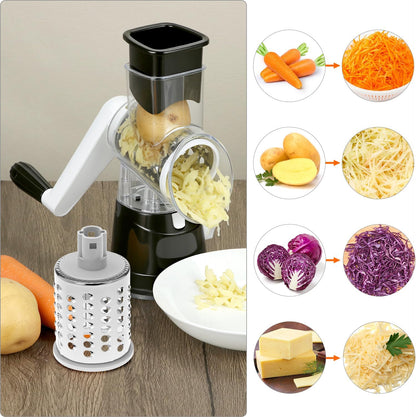 QWORK Cheese Grater Hand Crank, Rotary Vegetable Shredder, 3 in 1 Kitchen Speed Spin Veggie Slicer & Nut Grinder, Black