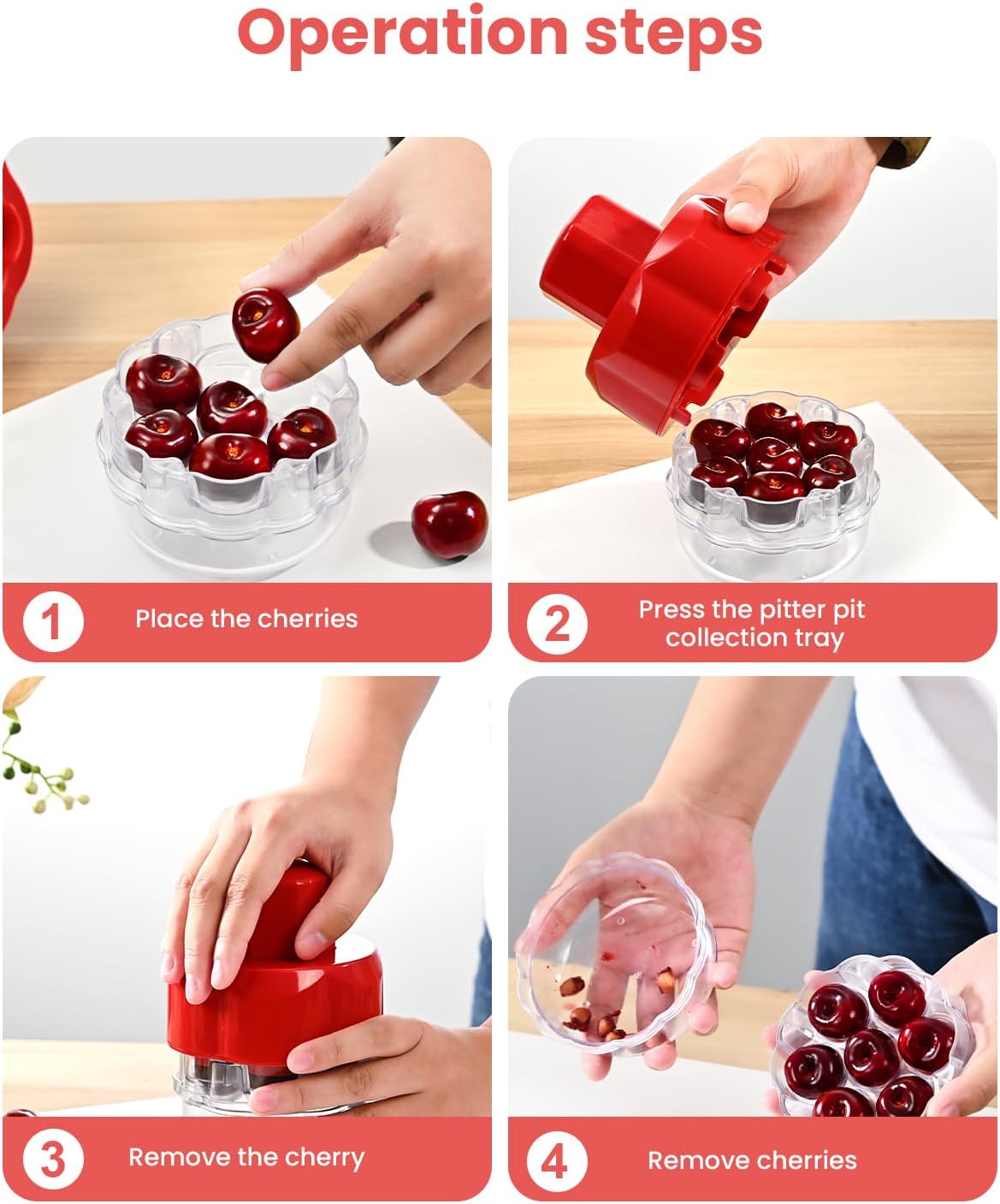 Cherry Pitter Tool with 7 Holes, Multiple Fruit Corer for Kitchen, Easy to Use for Making Cherry Jam - Pit 7 Cherries at Once, Saving Time & Effort (Red)