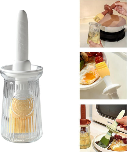 Oil Dispenser with Brush - Glass Olive Oil Dispenser for Kitchen, 3 IN 1 Oil Dispenser Bottle with Silicone Basting Brush for Cooking Vinegar Sauce BBQ Grill Frying (Green)