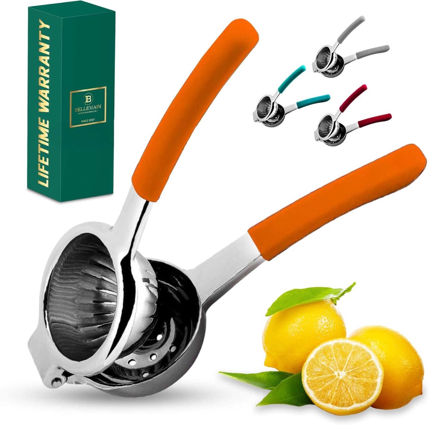 Bellemain Citrus Juicer | Metal Lemon Squeezer | Lime and Lemon Juicer Stainless Steel with Silicone Handles | Manual Juicer, Citrus Squeezer, Hand Held Juicer | Bar Juicer for Bartender (White)