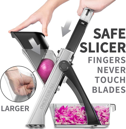 ONCE FOR ALL Upgrade Safe Mandoline Slicer Plus, Adjustable Vegetable Food Chopper Potato Fries French Fry Cutter, Detachable Blade, Kitchen Chopping Artifact, New Kitchen Gift (DarkGray)