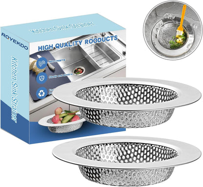 RQYEKDO Kitchen Sink Strainer Stainless Steel with Coarse Mesh4.4 Wide Rim Drain Strainer |Fits Standard Sinks & GarbageDisposals(Silver)(2pcCoarse & Fine Mesh)