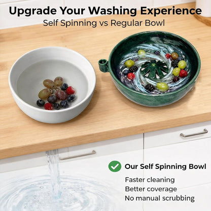 Self Spinning Berry Washing Bowl, Berry Rinse Bowls with Holes Ceramic, Fruit Washer Spinner with Strainer and Colander, Handmade Berry Colander Vegetables for Kitchen (1pc)