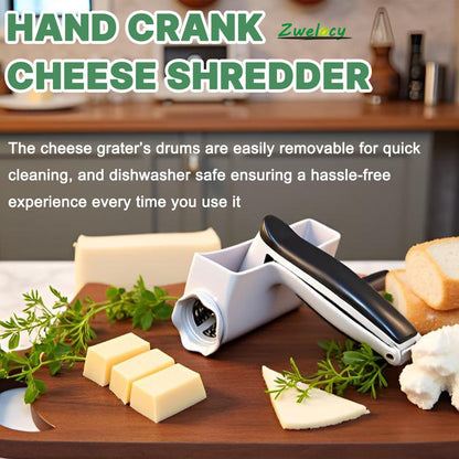 Cheese Grater with Hand Crank for Parmesan & Hard Cheeses - Shatter-Resistant & Easy to Clean，Restaurant Quality, White