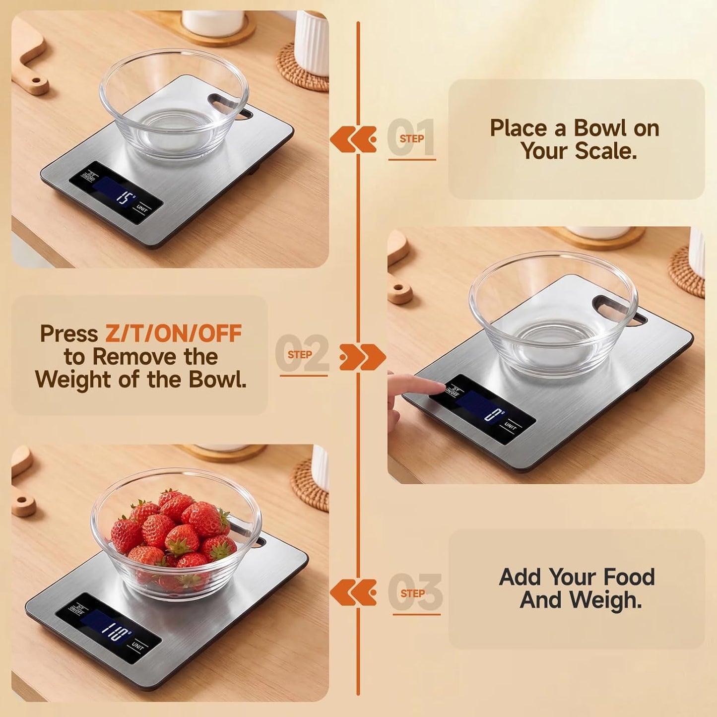 Food Scale, Digital Food Scale, Kitchen Scale with Hang Loop, 11lb Precise Baking Scale, Stainless Steel–High Precision Digital Scale for Food, Measures Grams, Ounces, Perfect for Home Cooking Baking