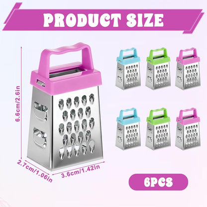 6Pcs Mini Cheese Grater, Stainless Steel Professional Box Grater Efficient Kitchen Small Gadget for Grating Garlic Ginger Vegetable Chocolate Parmesan