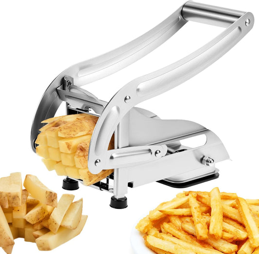 QWORK French Fry Cutter with 2-Cutter Potato Slicer, Stainless Steel French Fry Press, Non-slip Suction Lock Technology