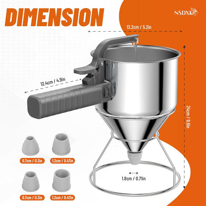 40oz Pancake Batter Dispenser, Stainless Steel Cake Dispenser with Stand, Great for Pancakes, Cupcake, Waffle or Any Baked Goods, Durable, Leak-Free, Space Gray