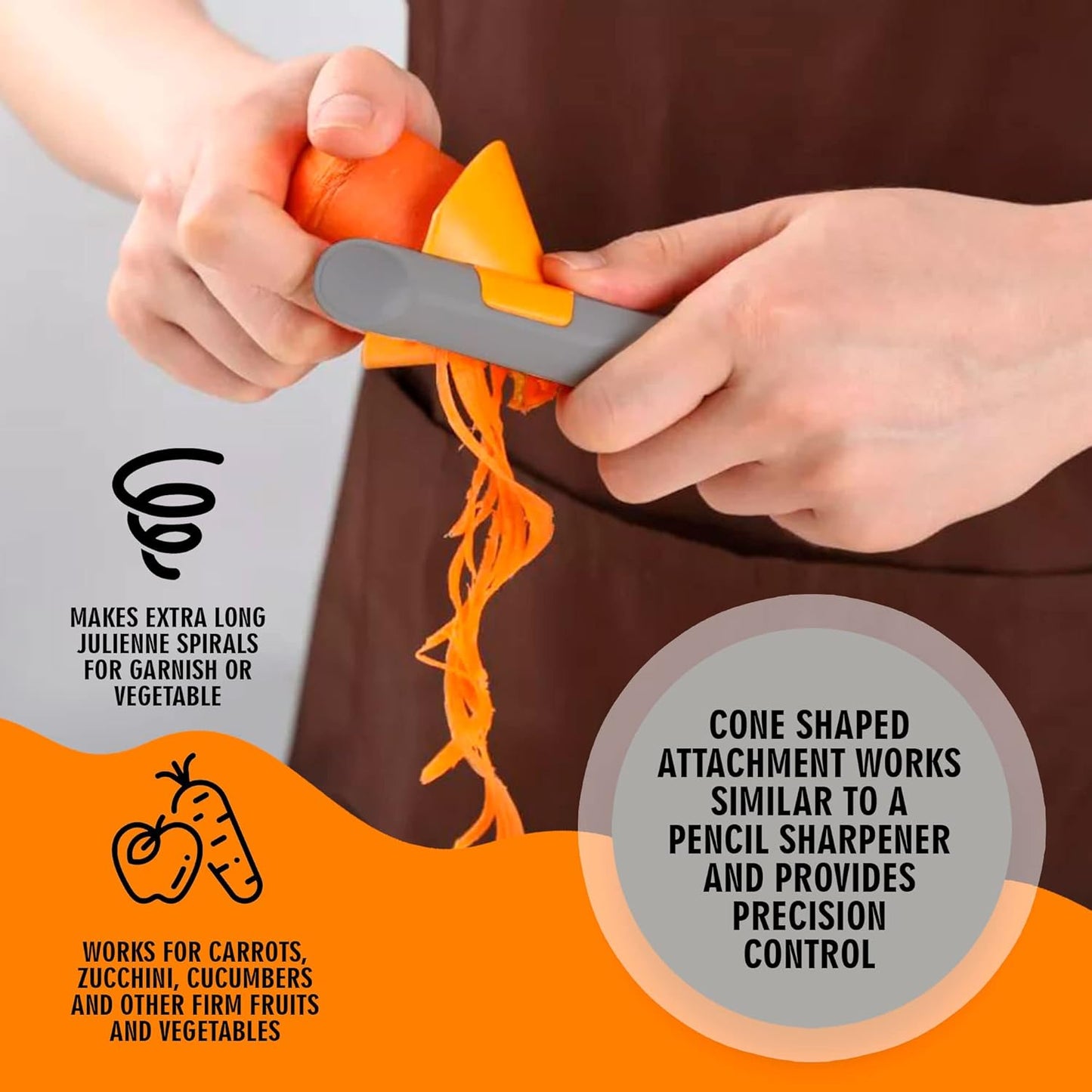 Cheer Collection Handheld Vegetable Spiralizer, Stainless Steel Rotary Vegetable Peeler with Non Slip Handle, Veggie Cutter Julienne Peeler for Carrots Zucchini