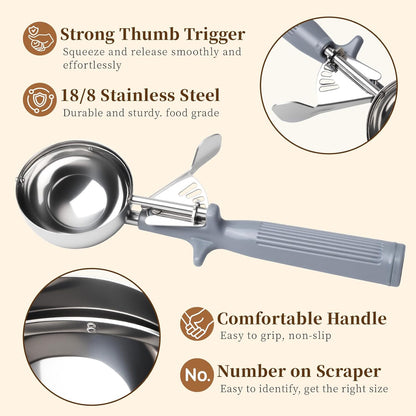 HOMURE H 4 oz Scoop, Large Ice Cream Scoop with Trigger, #8 Disher, Muffin Scoop, Portion Scoop, Cookie Scoop for Baking, Grey Handle, for Making Ice Cream Cookie Muffin Cupcake Mashed Potato