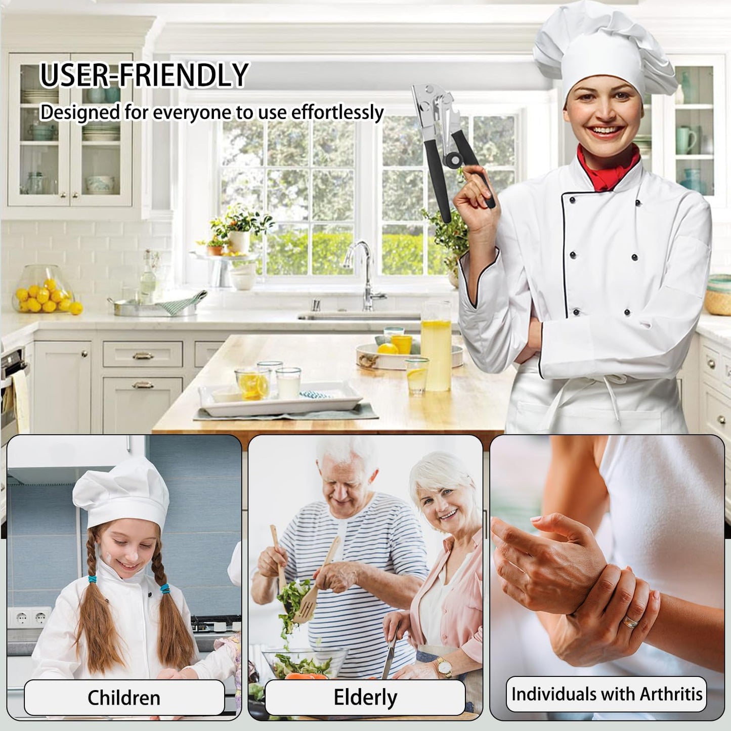 Can Opener Manual Heavy Commercial Can Opener Duty Easy for Big Cans with Magnet Folding Hand Crank With Comfortable Long Handles