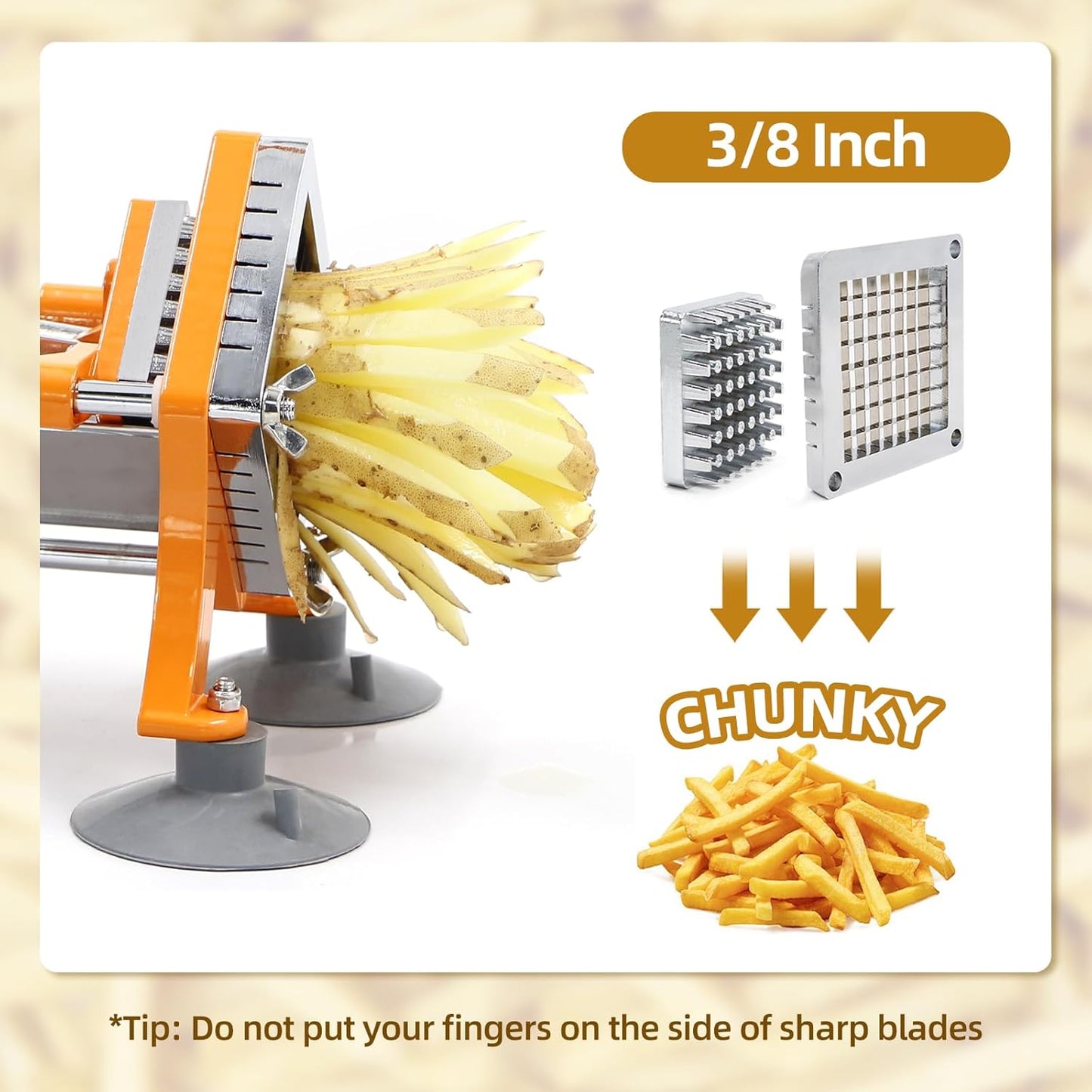 French Fry Cutter Commercial Potato Slicer with Suction Feet Complete Set, Includes 1/4", 3/8",1/2"